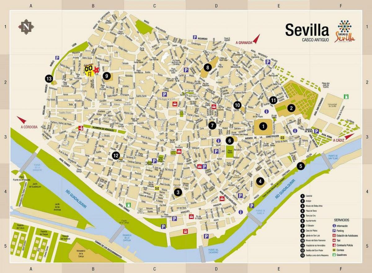 karte bezmaksas ielu kartes, Seviļa, spānija