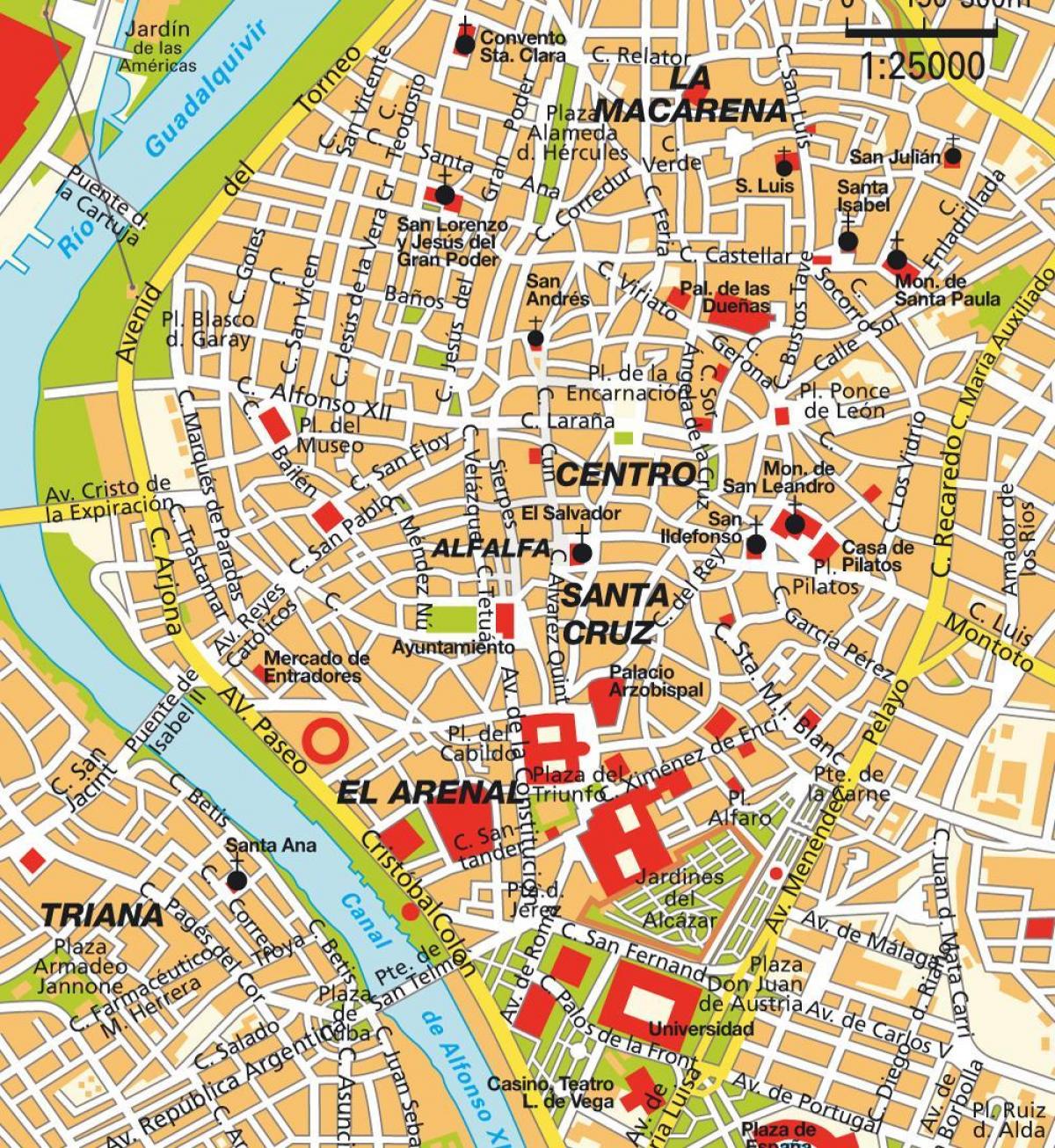 karte Seviljā spānijā pilsētas centrs